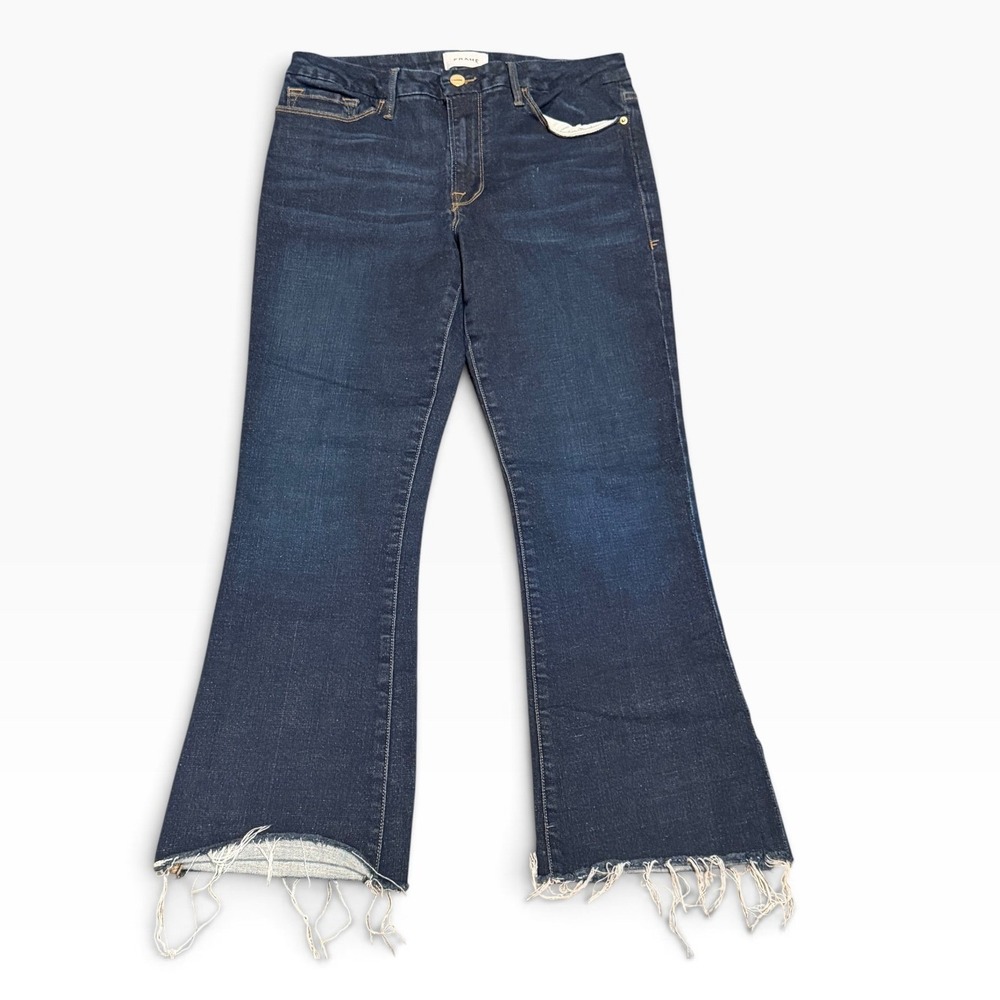 Frame Le Crop Mini Boot Saltair Blue Raw Hem Cropped Bootcut Jeans Size 31 Boho